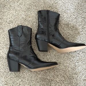 Black Croc-Embossed Ankle Boots